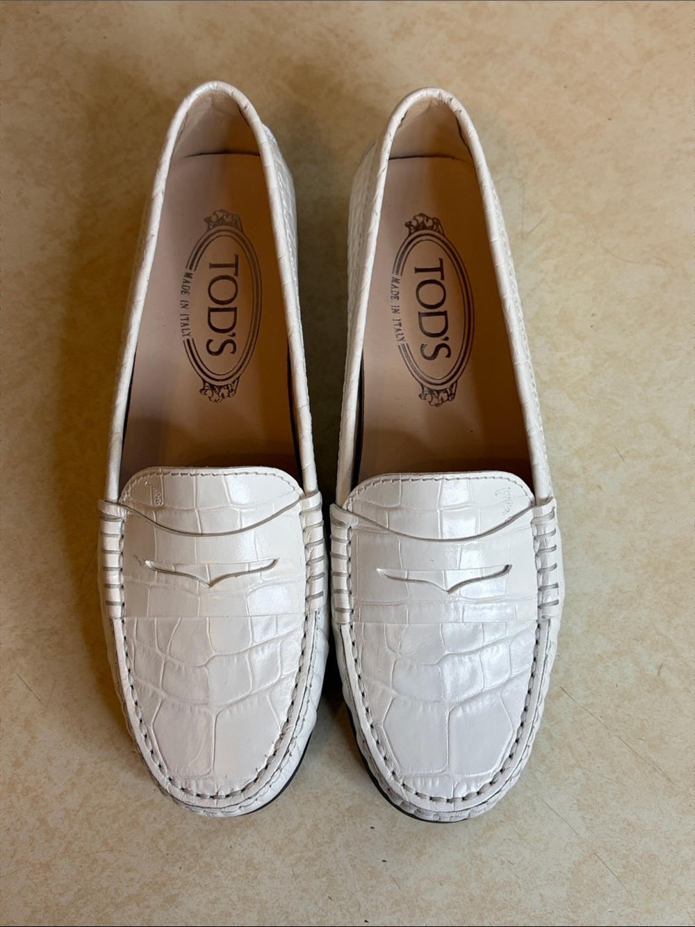 TOD'S White Croc-Embossed Leather Penny Loafers 5